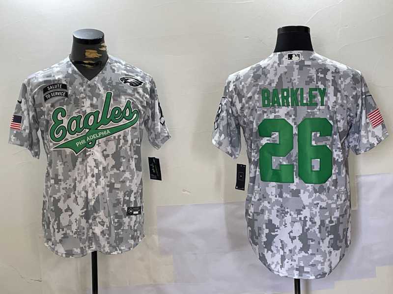 Mens Philadelphia Eagles #26 Saquon Barkley Arctic Camo 2024 Salute to Service Stitched Baseball Jersey